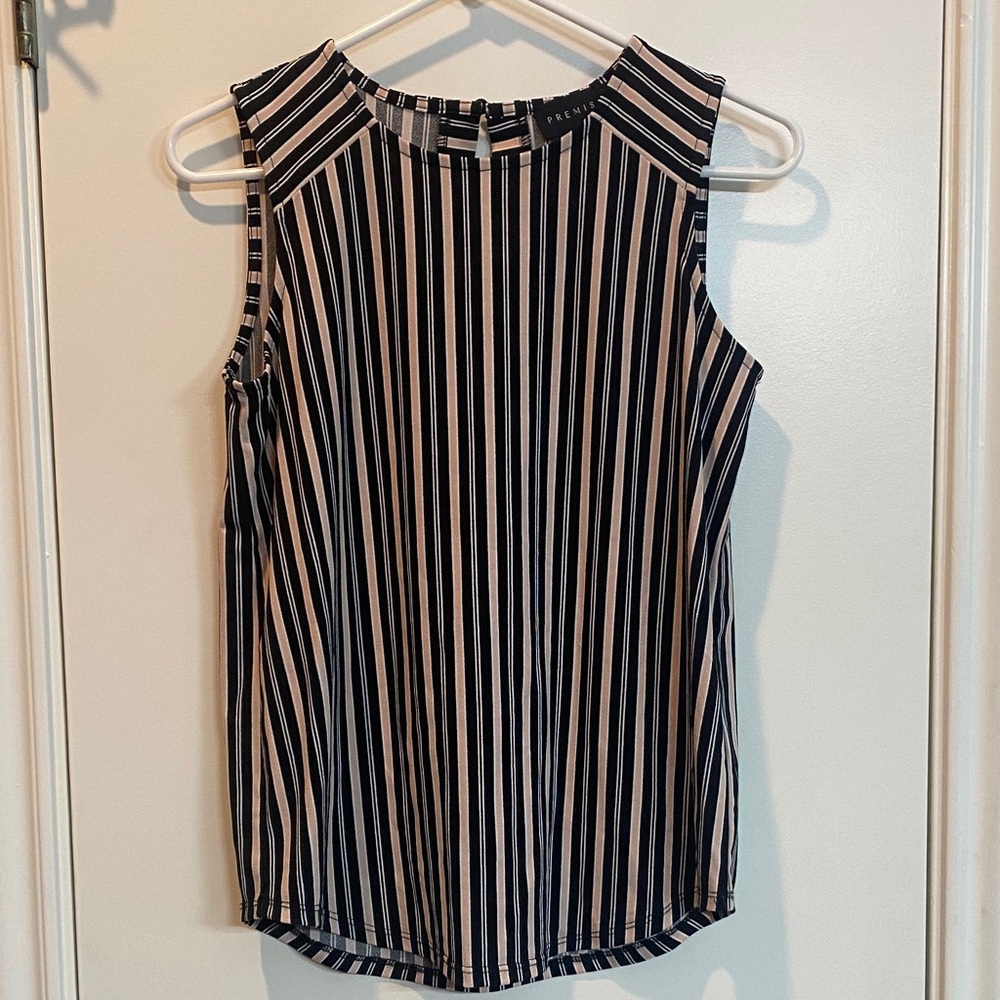 Premise Black and Tan Striped Sleeveless Blouse